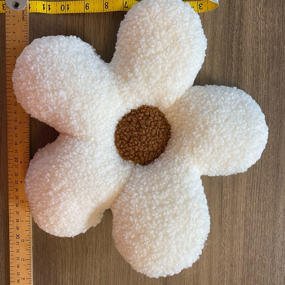 Cute Flower Shaped Sherpa Pillow, White/Brown. Hand Sewn, Soft and Cozy! - Picture 4 of 4